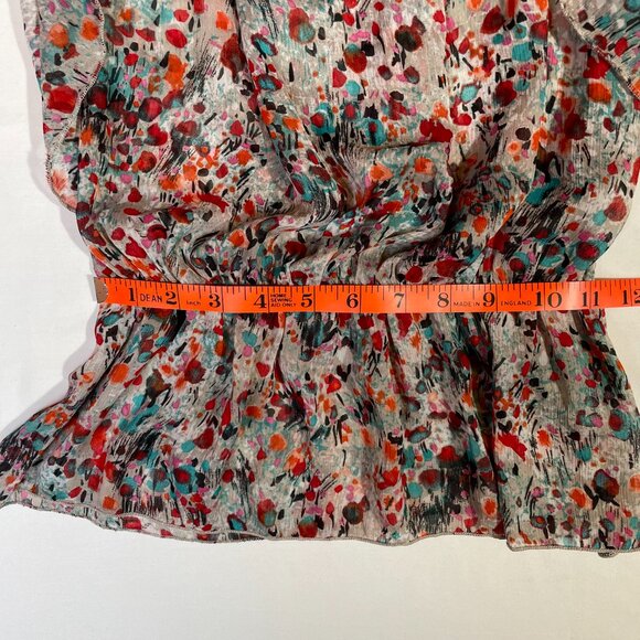 Abstract Floral Print Blouse Size M Short Batwing Sleeves Sheer Multi Color - Picture 9 of 12